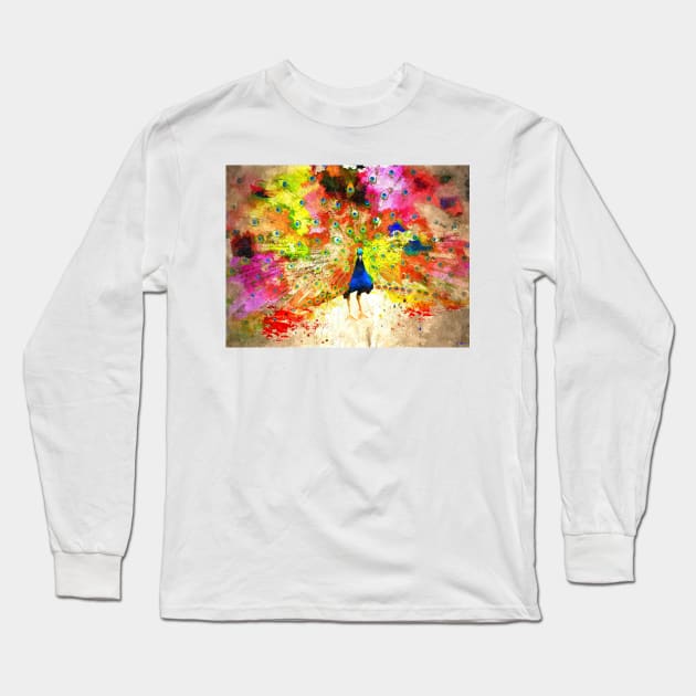 Pavo Grunge Watercolor Long Sleeve T-Shirt by danieljanda